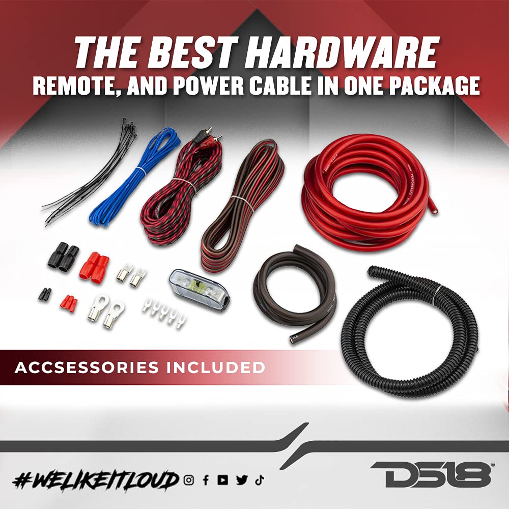 DS18 SXE-1200.4/BK 1200W 4-Channel Class A/B Car Amplifier + AK4 4 Gauge Amplifier Wiring Kit Bundle – Complete 1200W Car Audio Upgrade Package