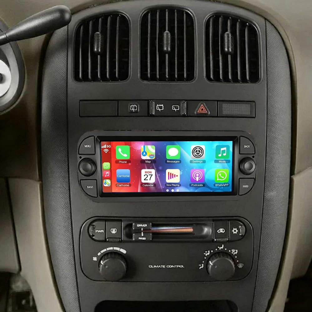 Android 14 Double Din Radio for Dodge Caravan 2001–2007 with Wireless Carplay Android Auto, 6.86"Touchscreen Bluetooth Stereo for Dodge Caravan Upgrade Head Unit WiFi GPS Navigation Mirror Link, 2+32G