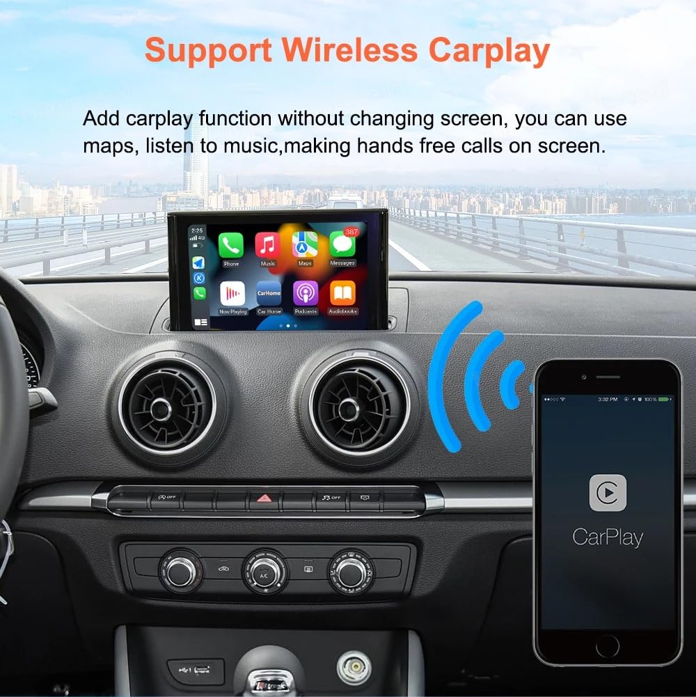 Wireless Carplay for Audi A3 S3 A5 A4L Q2L Q5L Q7 2013-2018 with MIB MIB2 System Carplay Android Auto Retrofit Kit Decoder Round LVDS Support Bluetooth, Mirrorlink, Siri, Navigation, Camera