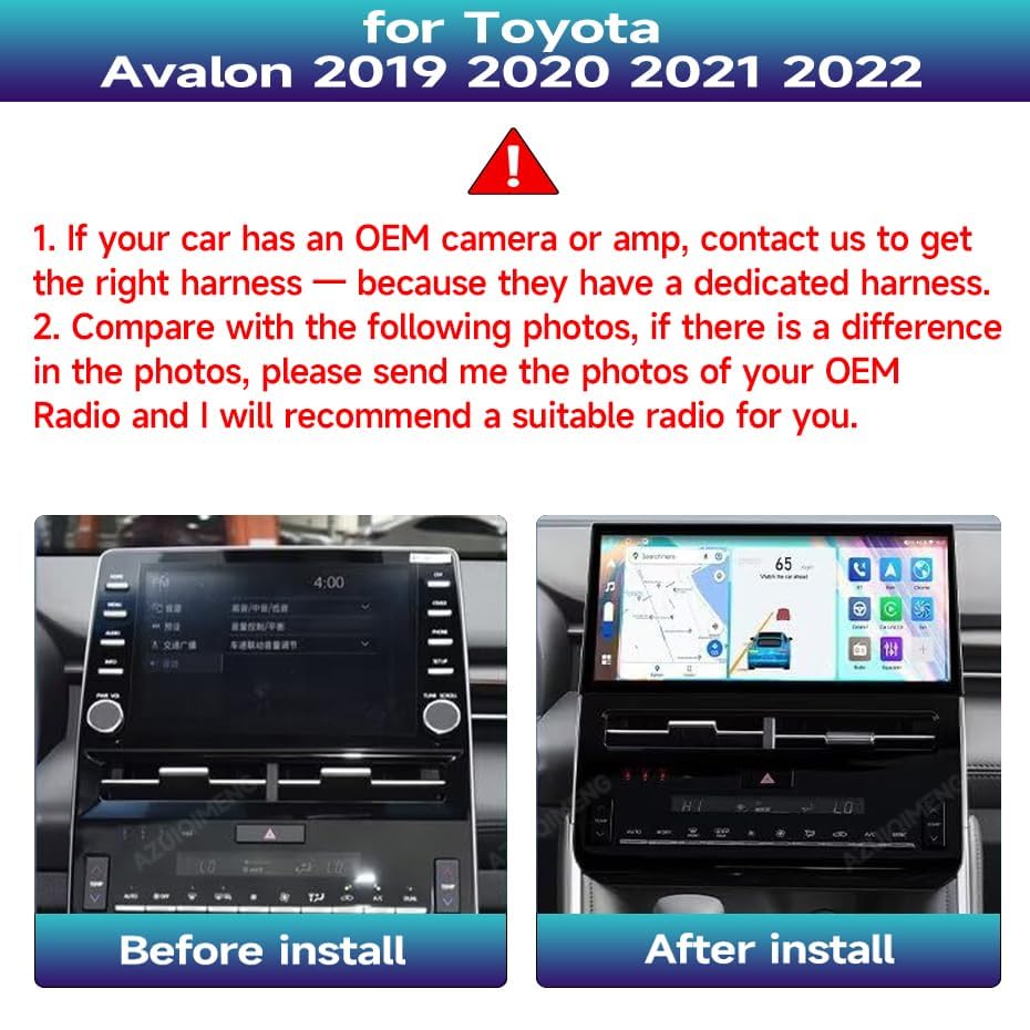 Android 14 Car Radio Stereo for 2019-2022 Toyota Avalon, 10.1 Inch Touch Screen Head Unit Dash Kit with Wireless CarPlay Android Auto, GPS Navigation Bluetooth SWC WiFi 5G DSP