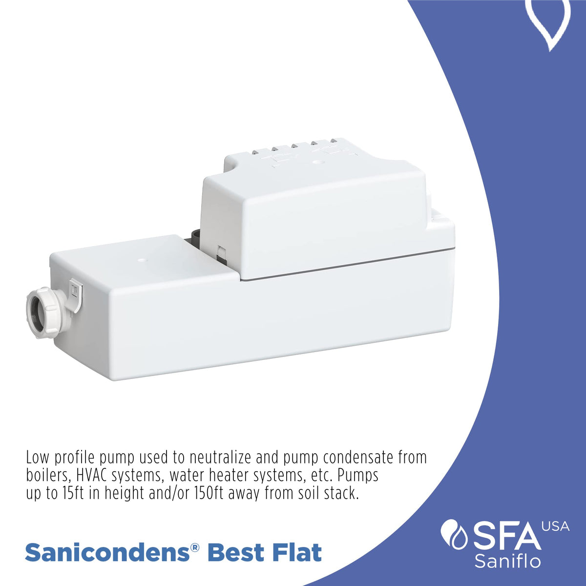 SFA SANIFLO - Sanicondens Best Flat - Condensate Pump with Built-in Neutralizer - 500,000 BTU Capability - Condensing Boilers, HVAC Systems & Water Heater Systems - 4 Years Warranty - Made In France