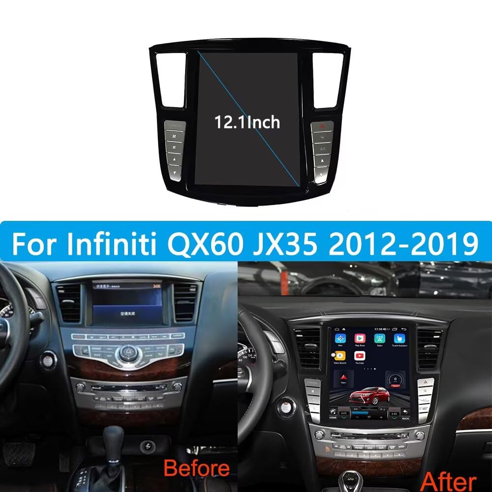 12.1 Inch Android 14 Car Stereo Radio for Infiniti JX35 QX60 2012-2019 Multimedia Player GPS Navigation Carplay Android Auto WiFi Bluetooth 4+64GB