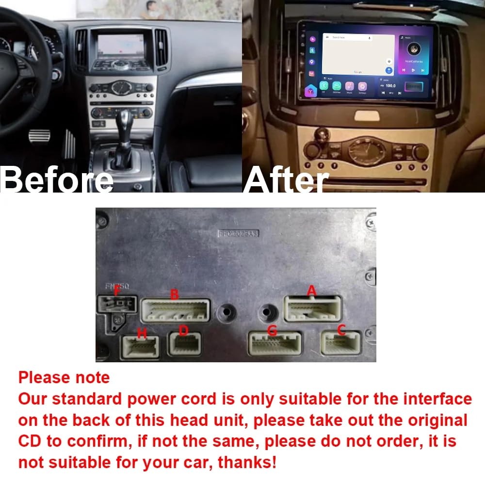 Rolax Android 13 10 inch Stereo Radio Carplay Car Multimedia Video Player GPS Navigation Compatible withInfiniti G4 G25 G35 G37 2006-2013 WiFi Bluetooth Hi/Low Wire Harness