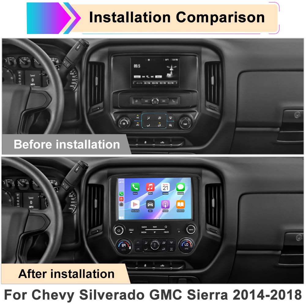 10.1” Car Radio Stereo for Chevy Silverado/GMC Sierra 2014–2018 | 2GB+64GB | Wireless CarPlay & Android Auto | DSP | Backup Camera | SWC | Bluetooth | FM/AM/Radio | SWC | WiFi