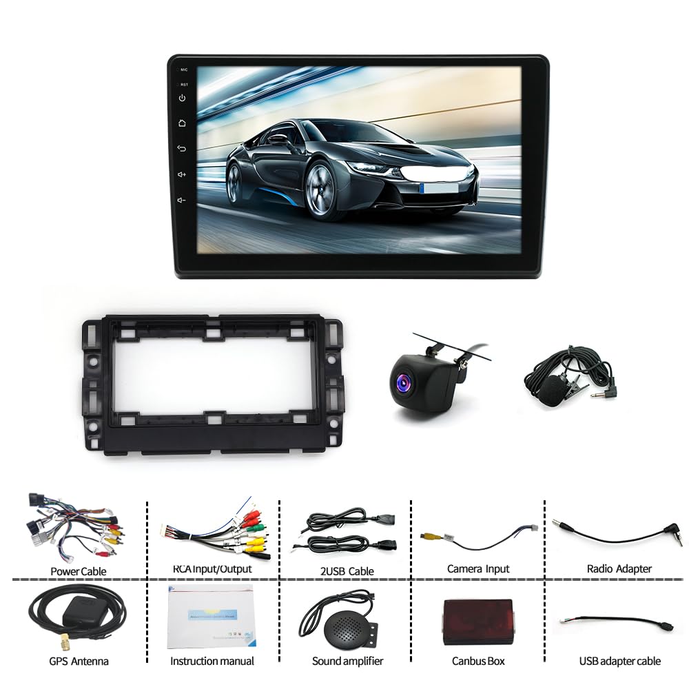 10.1" Touschscreen Car Radio for Chevy Impala 2006-2013 with Wireless CarPlay and Android Auto, 2G+64G Android 14 Double Din Car Stereo Head Unit Support GPS Bluetooth Mirror Link WiFi FM SWC Camera