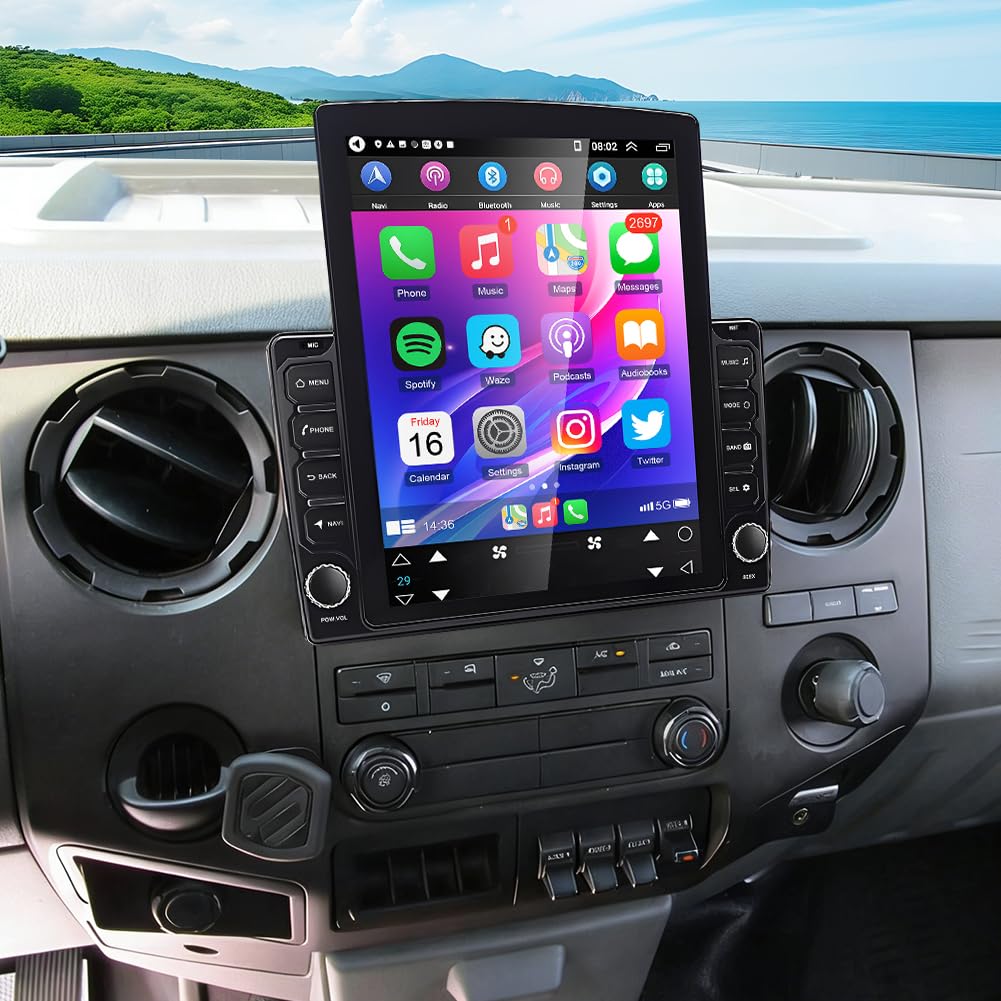 2+32G Double Din Android 14 Car Stereo for Ford F250 F350 F450 F550 Super Duty 2006-2014 with Wireless CarPlay Android Auto, 9.7 Inch Touchscreen Display Radio Player Head Unit with GPS Navigation SWC