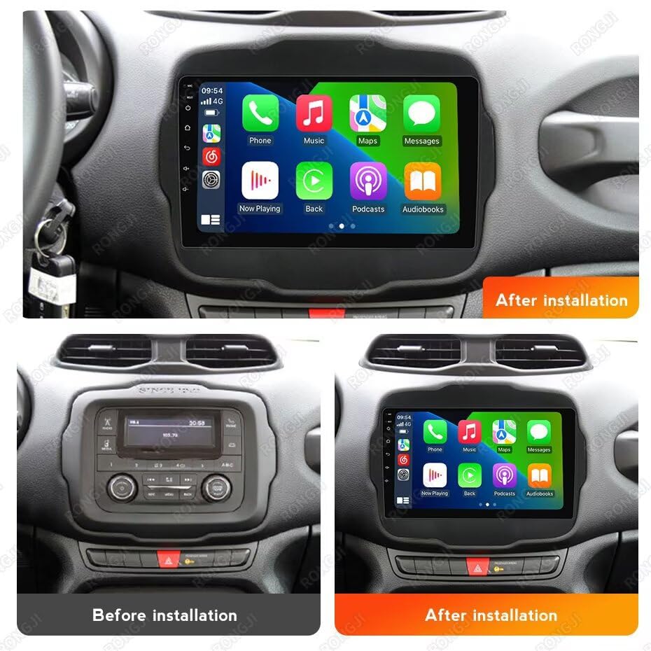 Car Radio Stereo for Jeep Renegade 2014 2015 2016 2017 2018 Dash Kit Car GPS Navigation, 1+32GB 9" IPS Touch Screen Head Unit with Car-Play & Android Auto/SWC/Rear View