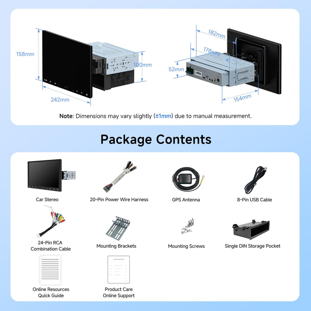 A5L 10inch QLED Android Double DIN & Single DIN Car Stereo,Wi-Fi/BT/USB