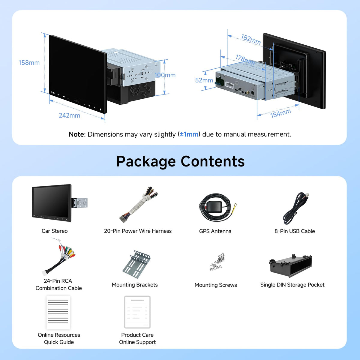 A5L 10inch QLED Android Double DIN & Single DIN Car Stereo,Wi-Fi/BT/USB