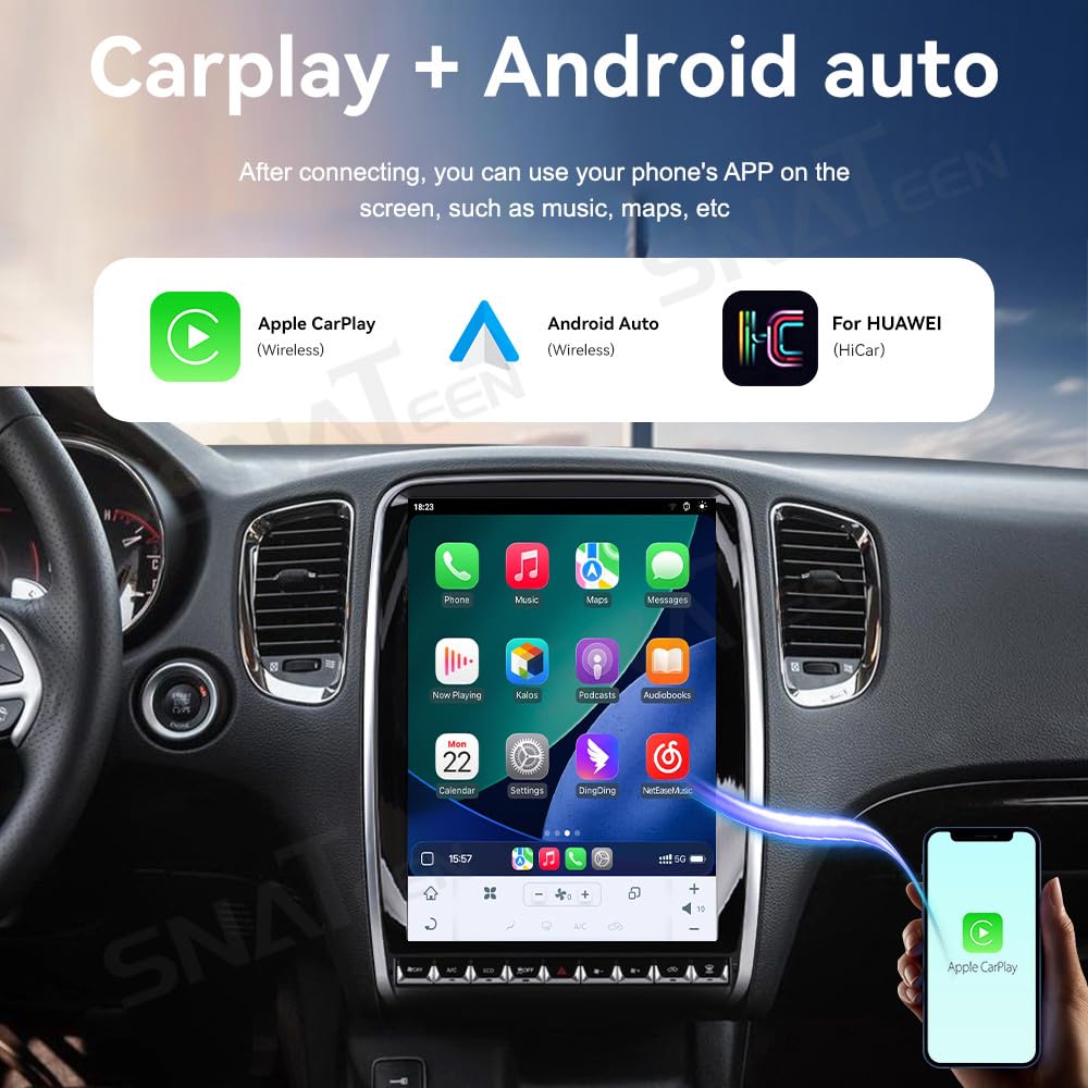 14.5 Inch Vertical Tesla Style Android 15 Car Stereo, GPS Navigation Multimedia Player Auto Radio Head Unit Replacement for Dodge Durango 2014 2015 2016 2017 2018 2019 2020 (8+256GB)