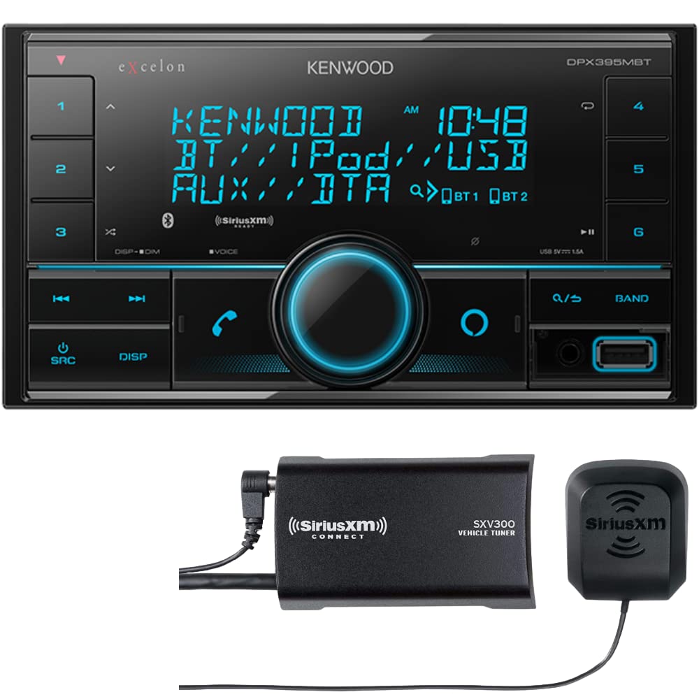 KENWOOD DPX395MBT Double DIN in-Dash Digital Media Receiver with Bluetooth (Does not Play CDs), Mechless Car Stereo Receiver, Amazon Alexa Ready - Black, Plus SXV300V1 SiriusXM Tuner
