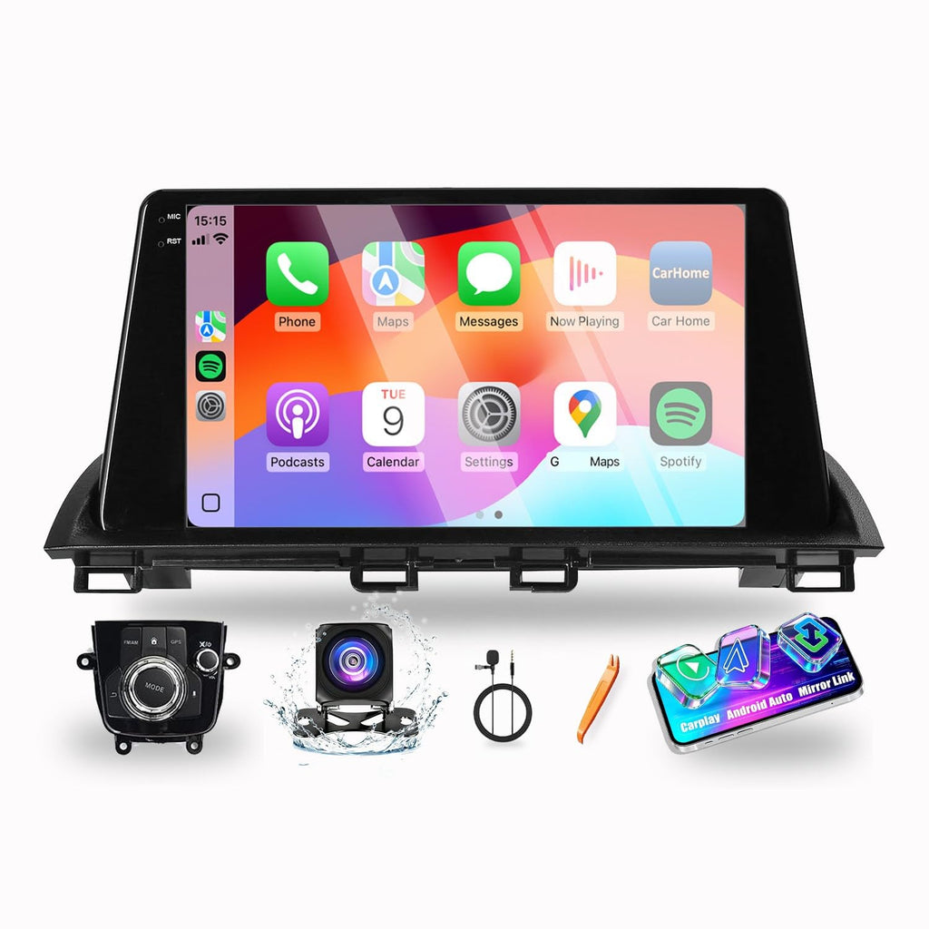 for Mazda 3 Axela 2014-2018（Base with NO Original MZD Connect） 2G+64G CarPlay Android Auto Navigation Stereo GPS Radio Camera Display 9" IPS Touchscreen Headunit Tablet Pad Media Player Quad Core
