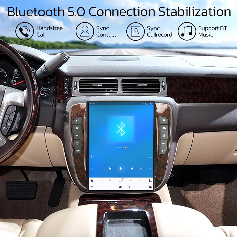 14 Inch Qualcomm Android Car Radio for GMC Yukon Chevy Silverado Suburban Tahoe 2007-2013 Touch Screen Wireless Carplay GPS Navigation Upgrade Stereo Head Unit Replacement (Manual AC)