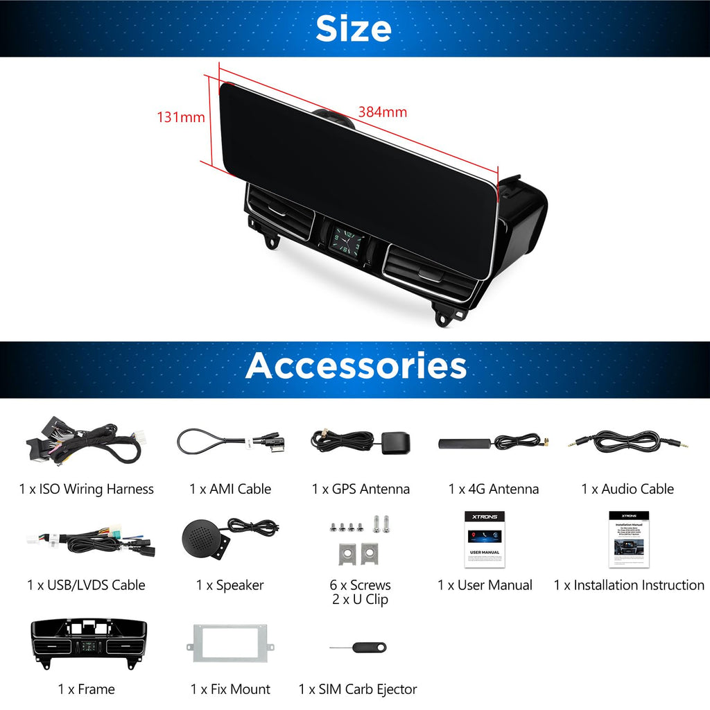XTRONS 14.9 Inch Android 14 Car Stereo for Mercedes-Benz M-Class W166 GL-Class X166 2012-2015 NTG 4.5/4.7 System, 2K IPS Anti-Glare Touch Screen GPS Navigation Support Wireless CarPlay Android Auto 4G