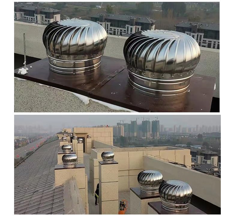 Attic Air Vent Ventilating Fan Roofing Wind Turbine, 304 Stainless Steel Non Power Roof Ventilator Fan for Houses Factory, Fireplace Chimney Cap,160MM/6.2IN