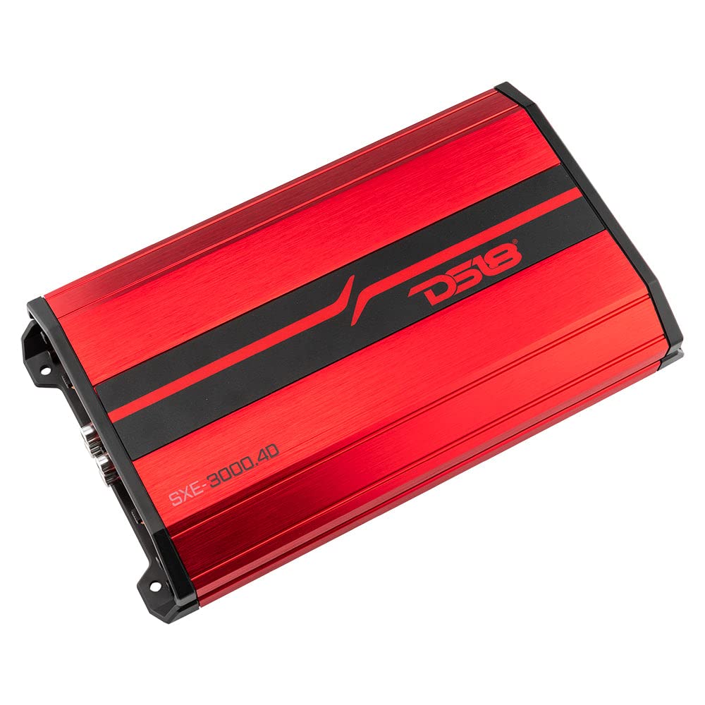 DS18 SXE-3000.4D/RD Car Amplifier Stereo Full-Range Class D 4-Channel 200x4 RMS @4 OHM 3000 Watts - Powerful and Compact Amp for Speakers in Car Audio System (Renewed), RED