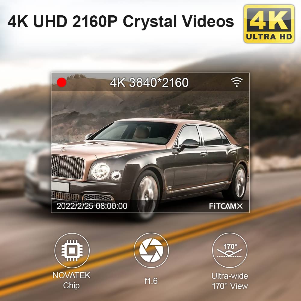 Dash Cam for Bentley Continental GT 2020 2021 V8 Convertible, Fitcamx Integrated 4K Stealth Car Recorder, UHD Video Quality WiFi, Collision Detection, Night Vision, OEM Look, Plug & Play, 64GB Card