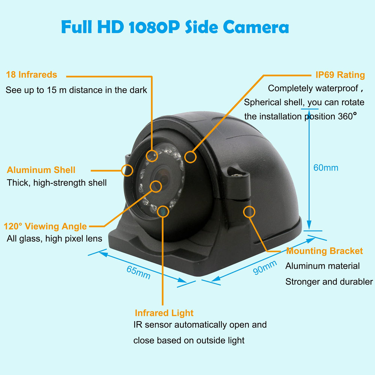 10 inch Screen 1080P Backup Camera System with Wired, DVR Recorder, Quad Split Screen, Car Monitor + 2X Waterproof Reversing Cameras + 2X Safety Sides Camera, for Camper, Trailers, Truck, RV