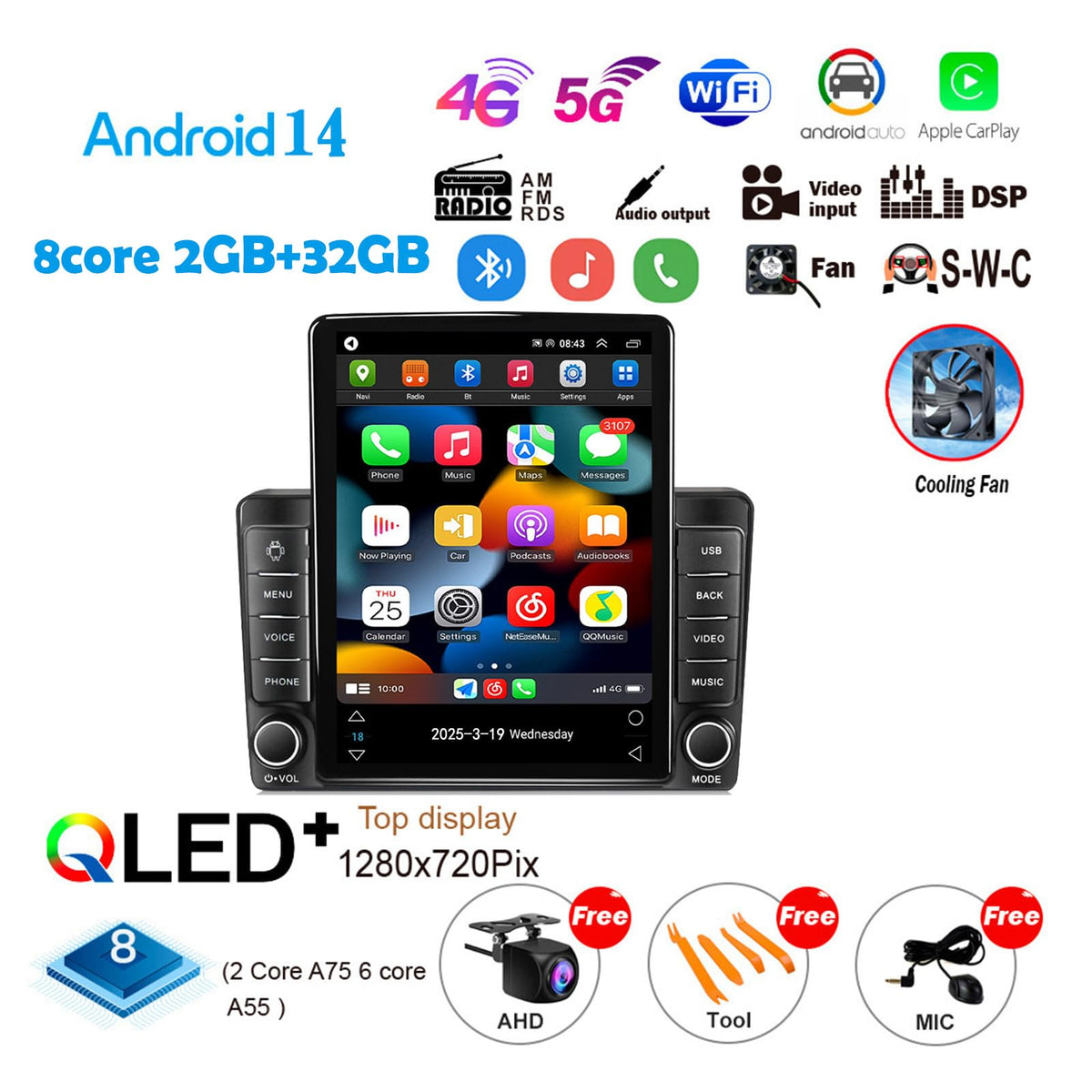 4GB+64GB Car Stereo 8 core Android 15.0 Radio for 2002-2005 Dodge RAM Truck 1500 2500 3500 GPS Navigation 9.7 Inch Multimedia Video Player FM BT Receiver with 4G 5G WiFi Carplay Android Auto