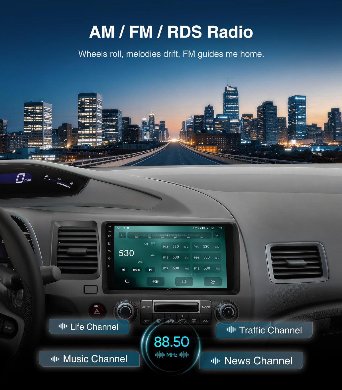 4G+64G Car Radio Stereo Upgrade for Honda Civic 2006-2011 Supports 9" Touchscreen Wireless Carplay Android Auto 5G WiFi Navigation GPS AM/FM Bluetooth Multimedia Player Replacement