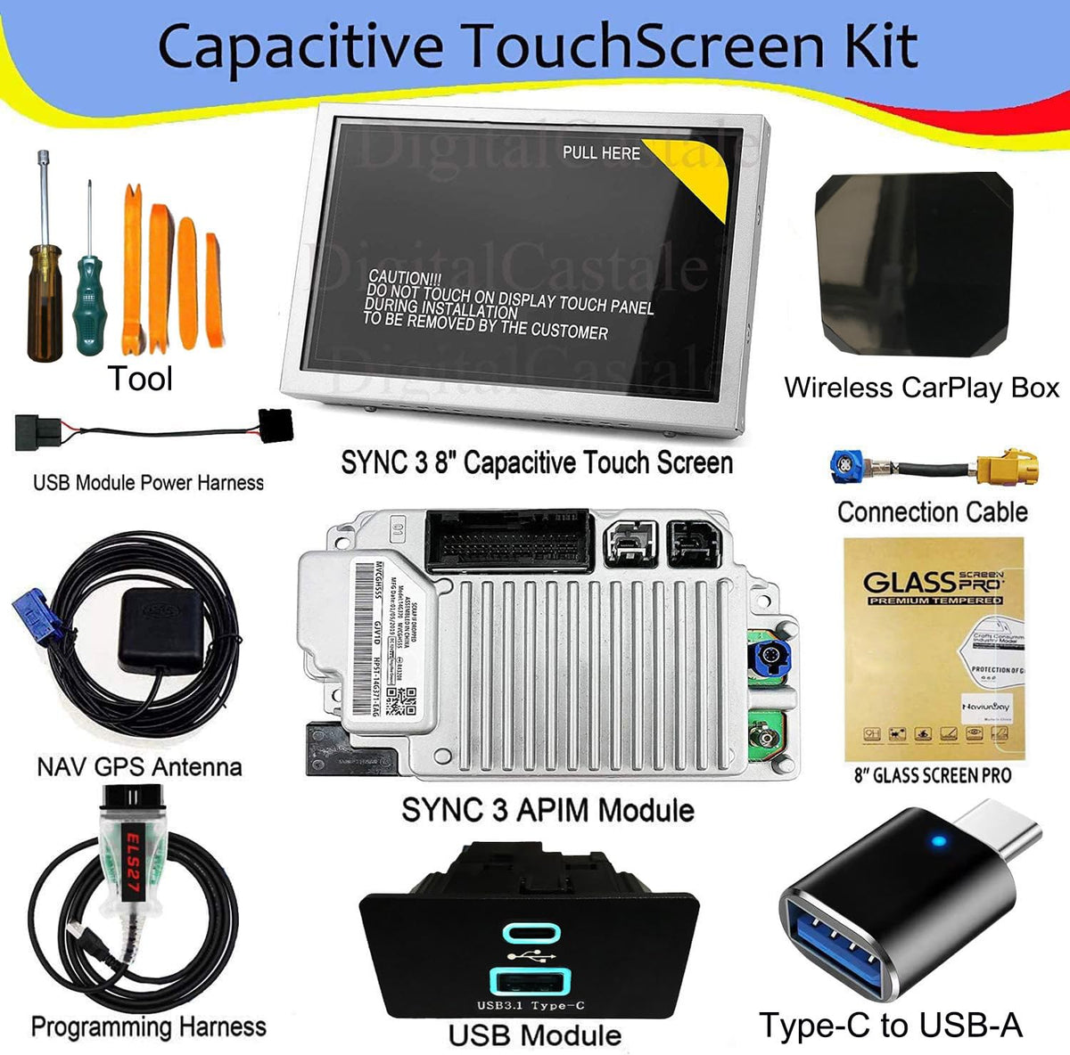 SYNC 2 to SYNC 3 Upgrade Kits for Ford Expedition, Wireless Carplay SYNC 3.4 Interface Module 8-Inch Capacitive Touch Screen APIM Module, GPS Navigation