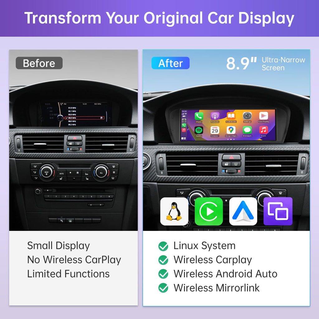 Road Top 8.9" CarPlay Screen for BMW 3/5 Series E90 E91 E92 E93 with CIC