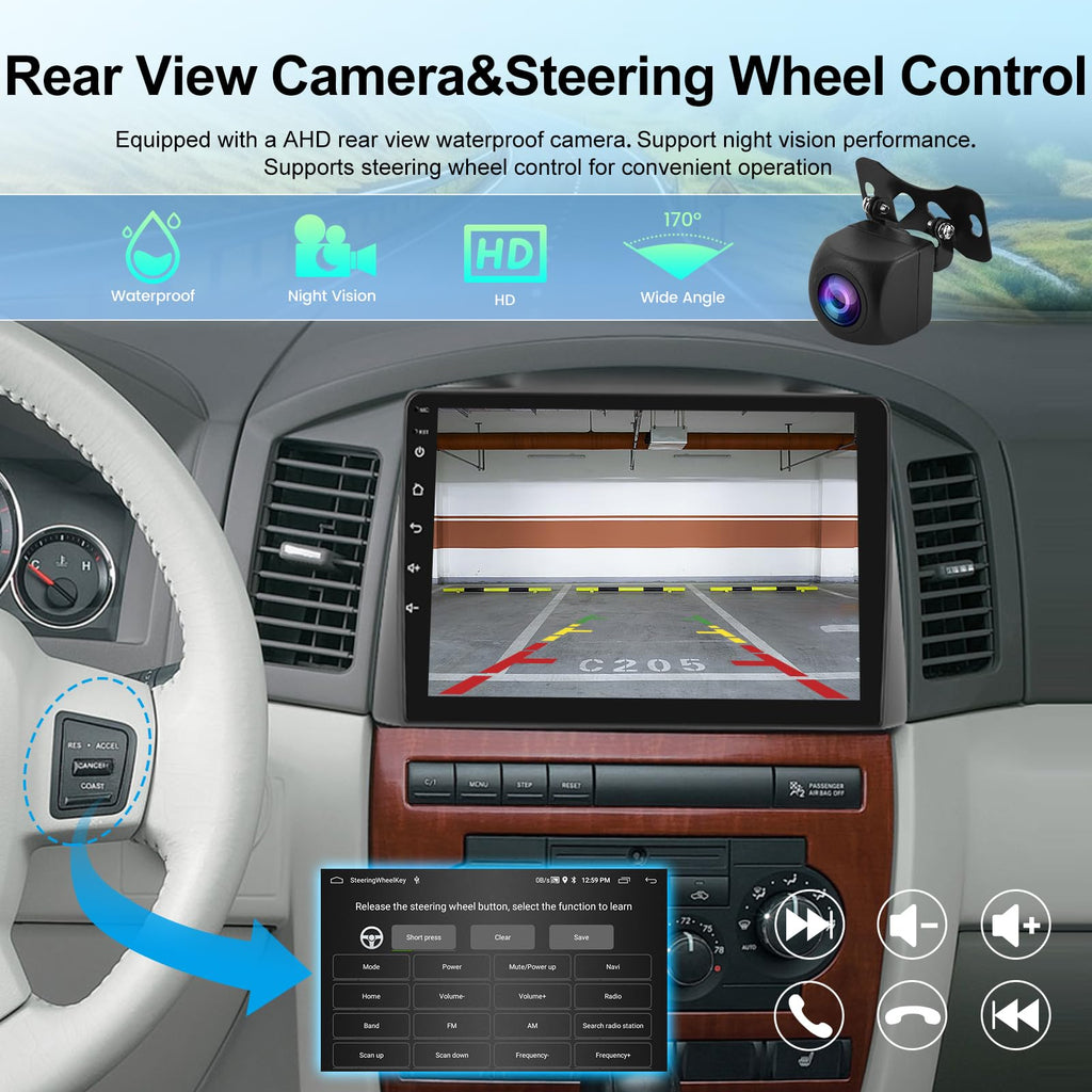[2+64G] Car Stereo for Jeep Grand Cherokee 2005 2006 2007, 10.1 Inch Touchscreen Android Radio - Wireless Carplay & Android Auto, DSP/EQ, 5G/WiFi, GPS, Multi UI, SWC + Backup Camera + Canbus