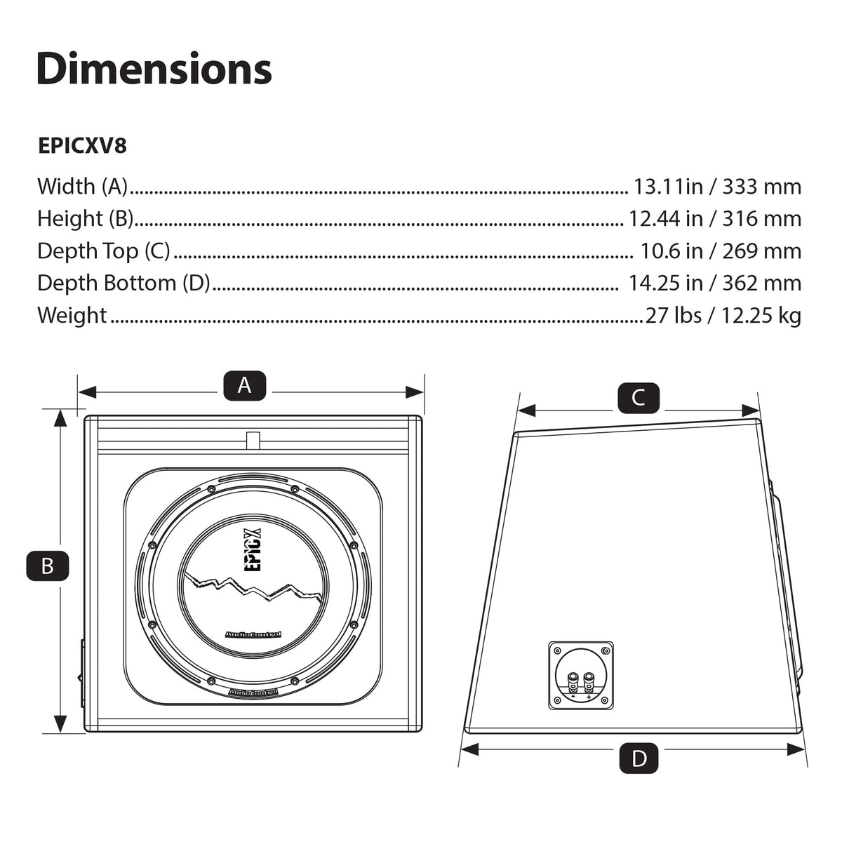 AudioControl EPICX 8" Loaded Vented Subwoofer Enclosure, 600W, 1 Ohm