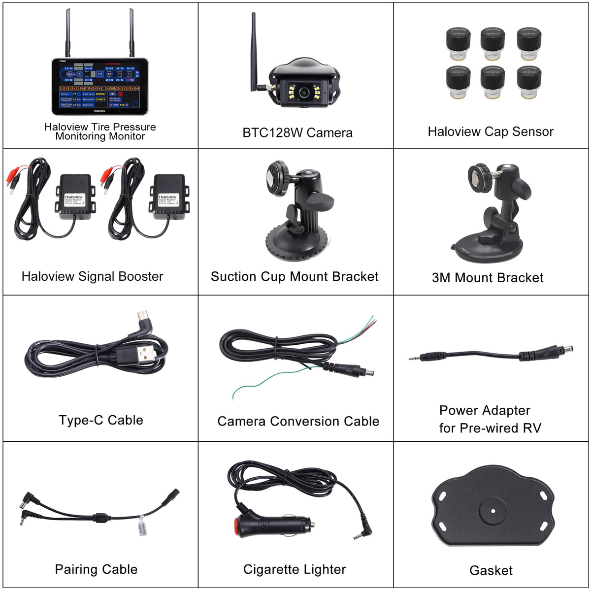Haloview Byte Tango BT7 TPMS with 6 Sensors 1080P Wireless Backup Camera System with Integrated Rv Tire Pressure Monitoring System for RV Truck Trailer Camper TPMS-6S