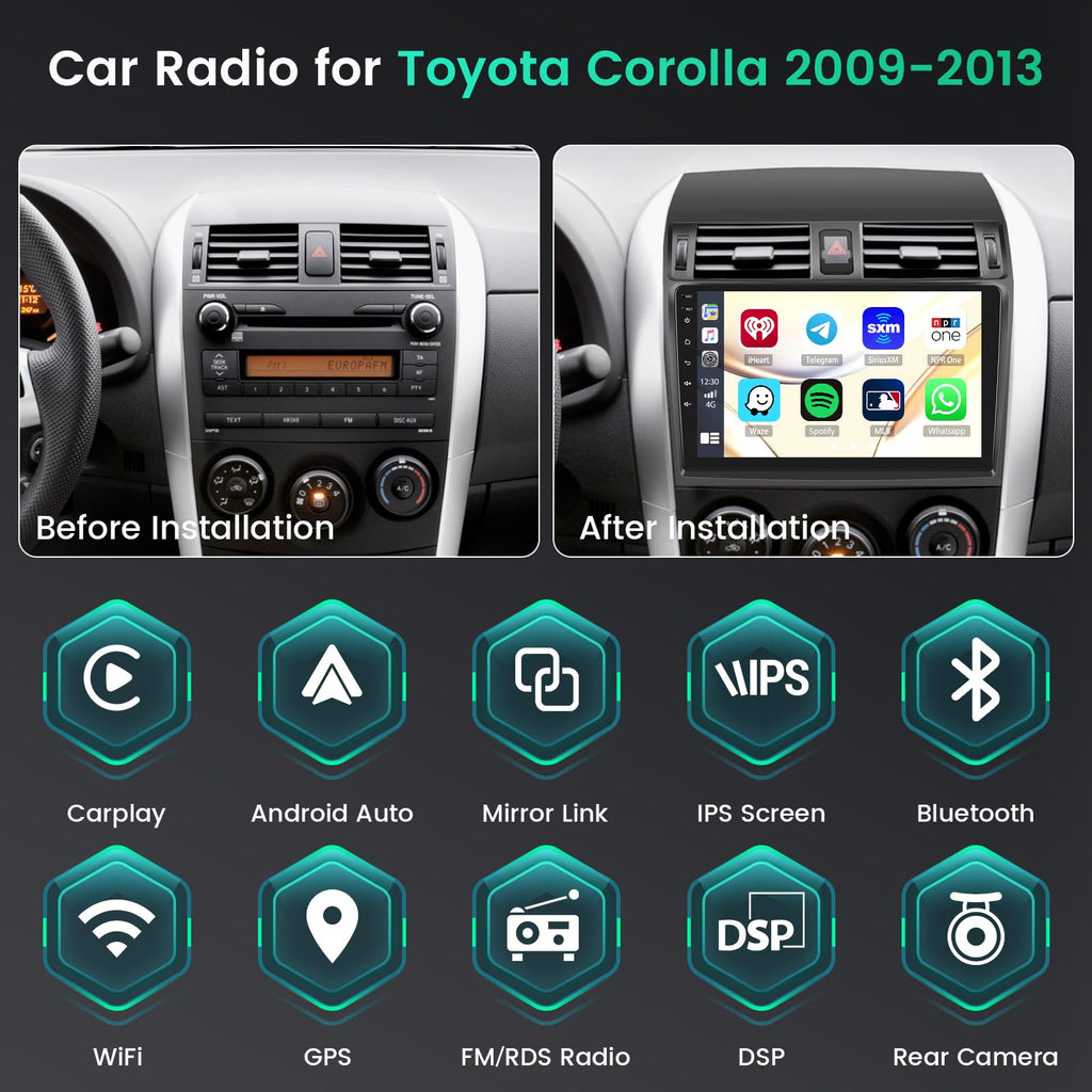 8-Core 6+128G 9'' Android 15 Car Stereo for Toyota Corolla 2009-2013