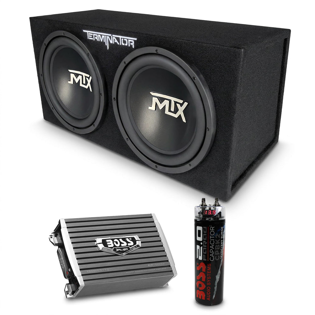 MTX Terminator Dual 12" Subwoofer Box w/Amp, Wiring Kit, & Capacitor