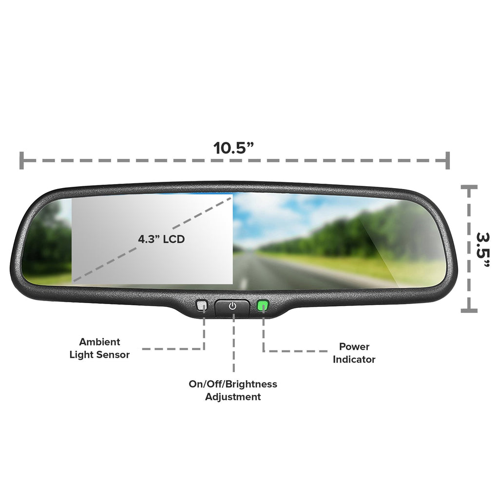 Master Tailgaters 10.5" OEM Rear View Mirror with 4.3" LCD Screen + OnStar Buttons for Existing Wiring | Rearview Universal Fit | Auto Adjusting Brightness LCD | Anti Glare | Full Mirror Replacement