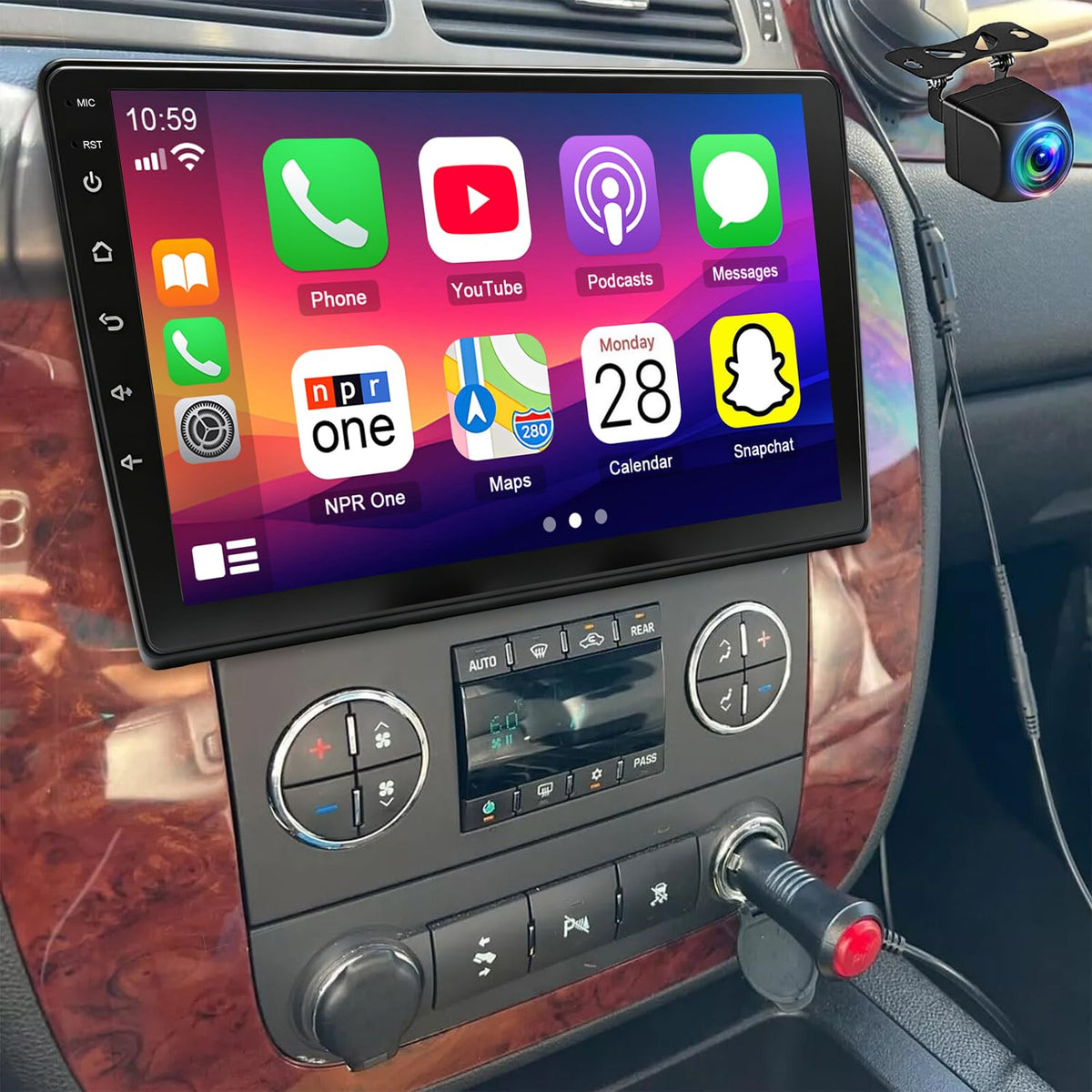 4Core 4+64G Car Stereo for Chevy Tahoe 2007-2014 Update 10 Inch Touch Screen Radio with Wireless Carplay Android Auto FM/RDS Bluetooth GPS SWC Backup Camera