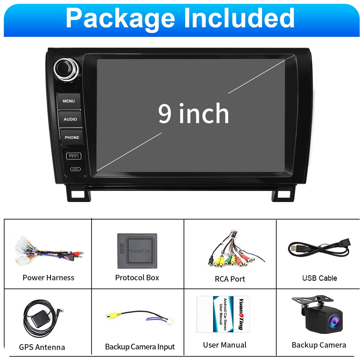 Plug&Play 4G+64G Android 15 Car Radio for Toyota Tundra 2007-2013/Sequoia 2008-2018,9 Inch Tundra/Sequoia Stereo with CarplayAndroid Auto BT/GPS/Backup Camera/Physical Knobs and Multi Touch