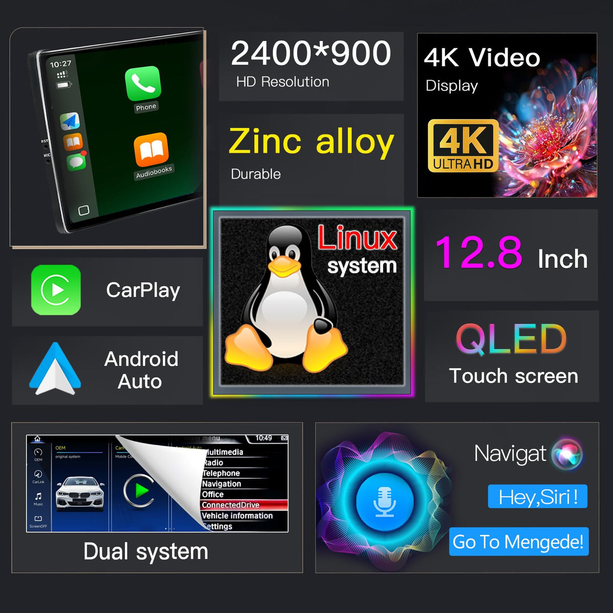 12.8" QLED for BMW 3/4 F30-F36 NBT 2013-2016 CarPlay Android