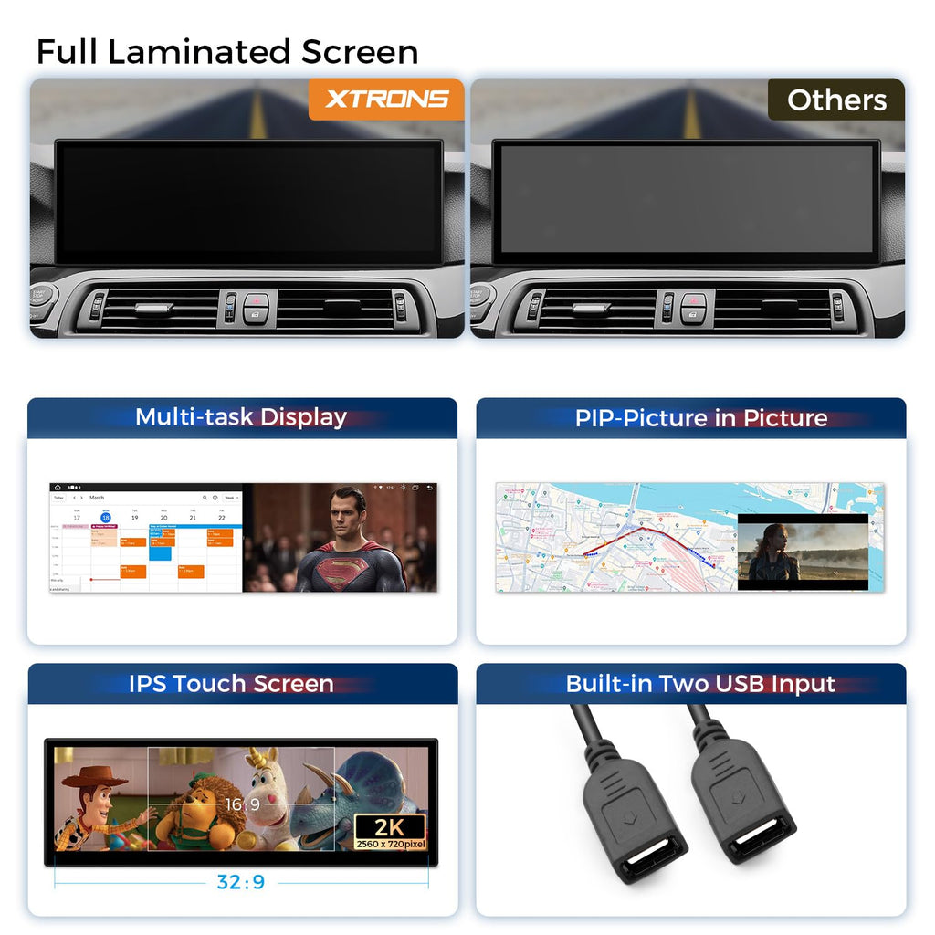 XTRONS 14.9 Inch Android 14 Car Stereo for BMW F10/F11 (2013-2016) NBT System, 2K IPS Touch Screen 8+256GB Global 4G Car Radio GPS Navigation Support Wireless CarPlay Android Auto