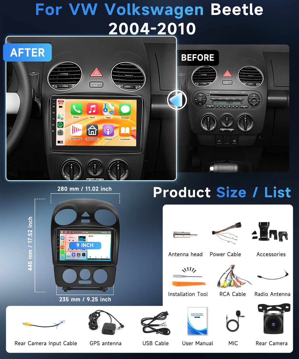 8 Core 6G+128G Android Car Stereo Radio for VW Volkswagen Beetle 2004-2010