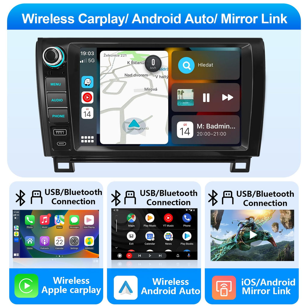 Plug&Play 4G+64G Android 15 Car Radio for Toyota Tundra 2007-2013/Sequoia 2008-2018,9 Inch Tundra/Sequoia Stereo with CarplayAndroid Auto BT/GPS/Backup Camera/Physical Knobs and Multi Touch