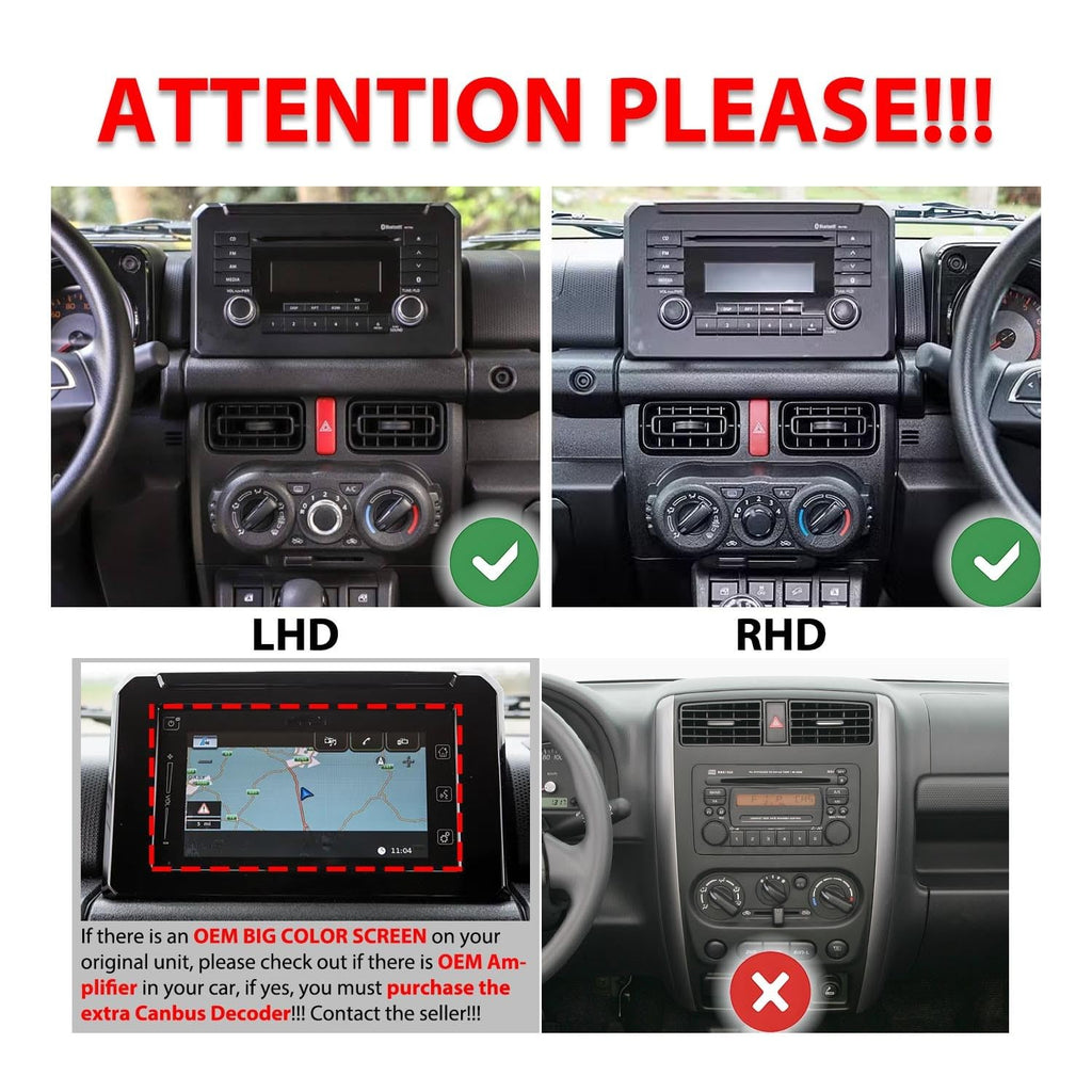 for Suzuki Jimny 2018-2025 Car CarPlay Android Auto Navigation Stereo GPS Radio Reverse Camera Display 9" IPS Touchscreen Headunit Tablet Pad Media Player, if Applicable Quad Core 4G+64G