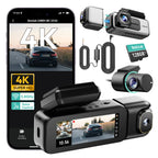BOTSLAB 3 Channel Dash Cam 4K with ACC Hardwire Kit & 128GB TF Card, 3.18" Touch Screen, Voice Control, 4K Front and 1080P Rear Inside Loop Recording, 5.8GHz WiFi, GPS, Night Vision, WDR, Parking Mode