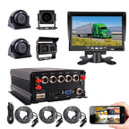 4 Channel 1080P Mobile Vehicle Truck Bus DVR Black Box Video Recorder Kit with 4pcs Waterproof Side Rear View Backup Night Vision Metal IR Car Camera 7" IPS Car Monitor (500GB SSD Included)