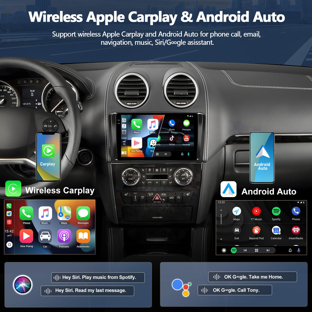 4G+128G Car Radio Stereo for Mercedes Benz ML GL Class W164 X164 ML350 GL450 2005-2011, Wireless CarPlay Android Auto 9” in-Cell 1280*720 Touch Screen Head Unit with GPS WIFI Bluetooth Backup Camera