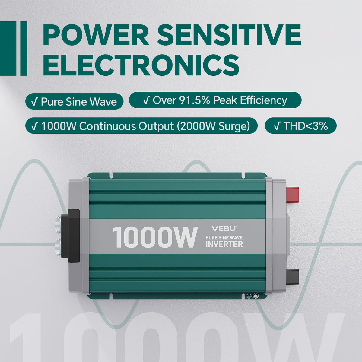 1000W Pure Sine Wave Power Inverter with ATS Mode, Peak 2000W