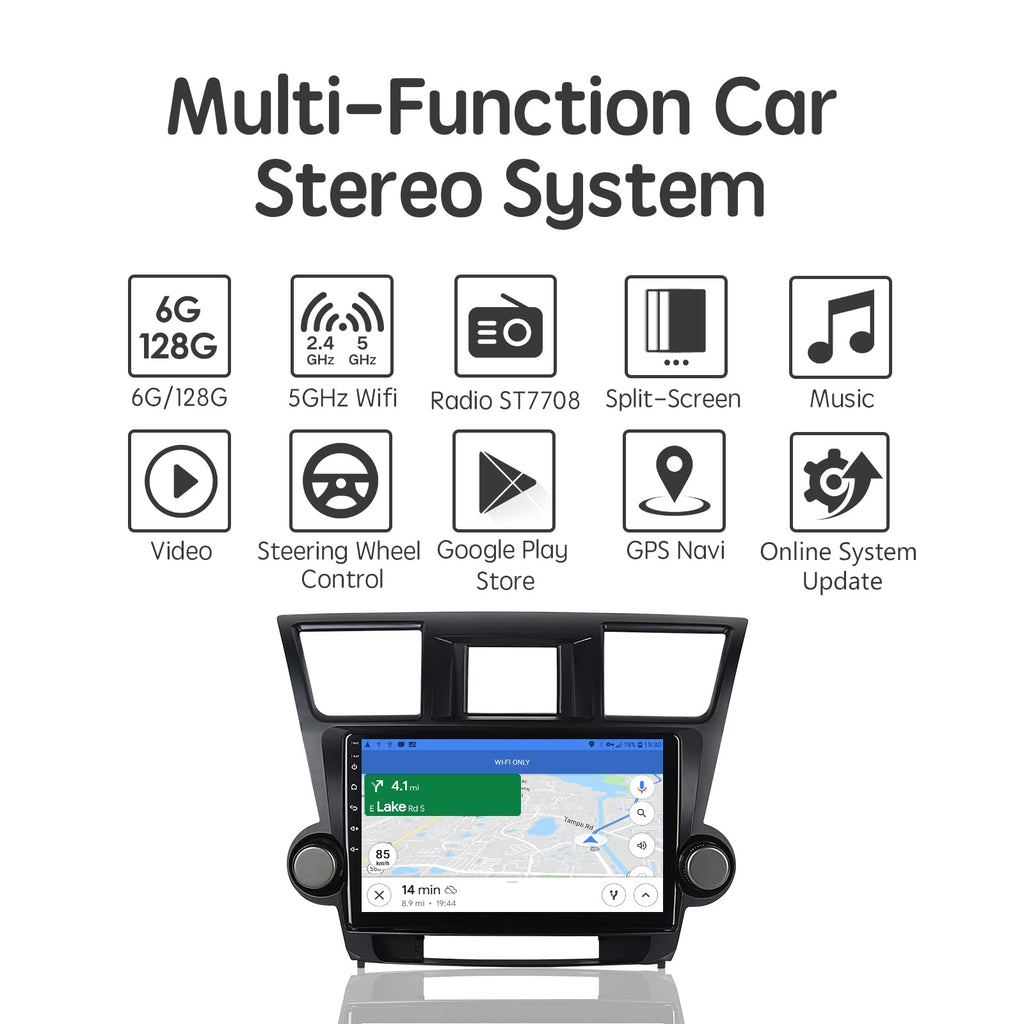 Apple CarPlay Car Stereo with DSP for Toyota Highlander 2008-2013, Android 13 6GB 128GB 10.2" Touchscreen Radio, Head Unit Support Wireless Android Auto GPS Navi 5GHz WiFi Bluetooth 5.0 SWC