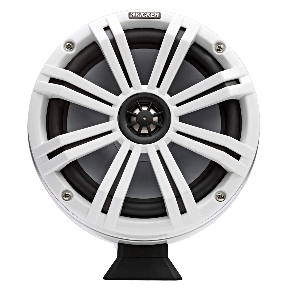 KICKER KMFC8W 8" Flat Mount Loaded Marine Wake Towers with 46KM84L Speakers - White Grills and Enclosures