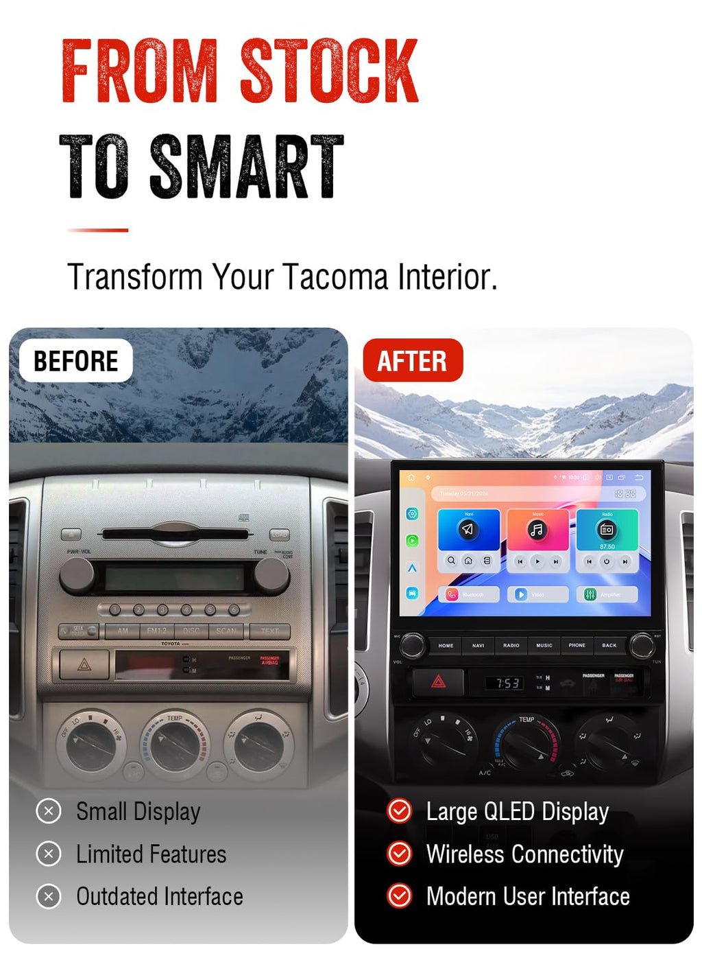 Dasaita 10.2" QLED Car Stereo for Toyota Tacoma 2005-2015