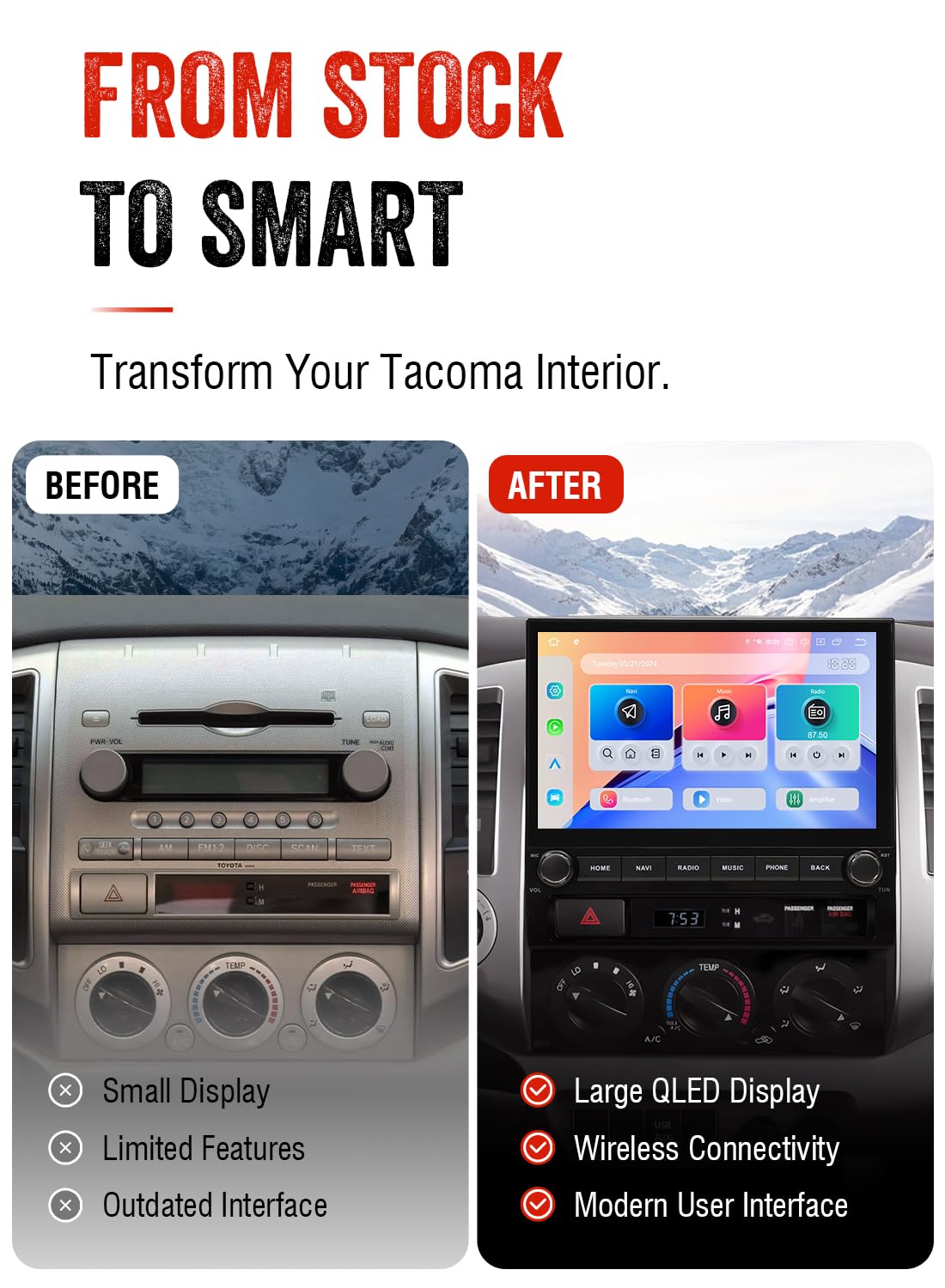 Dasaita 10.2" QLED Car Stereo for Toyota Tacoma 2005-2015