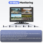 4 Channel IPS Blind Spot Warning Car Backup Camera Monitor Wireless Camera, 10.1 Inch IP68 Waterproof Night Vision Camera Systems for Truck/RV/Trailer Pickup, Quad Split Screen Loop Record
