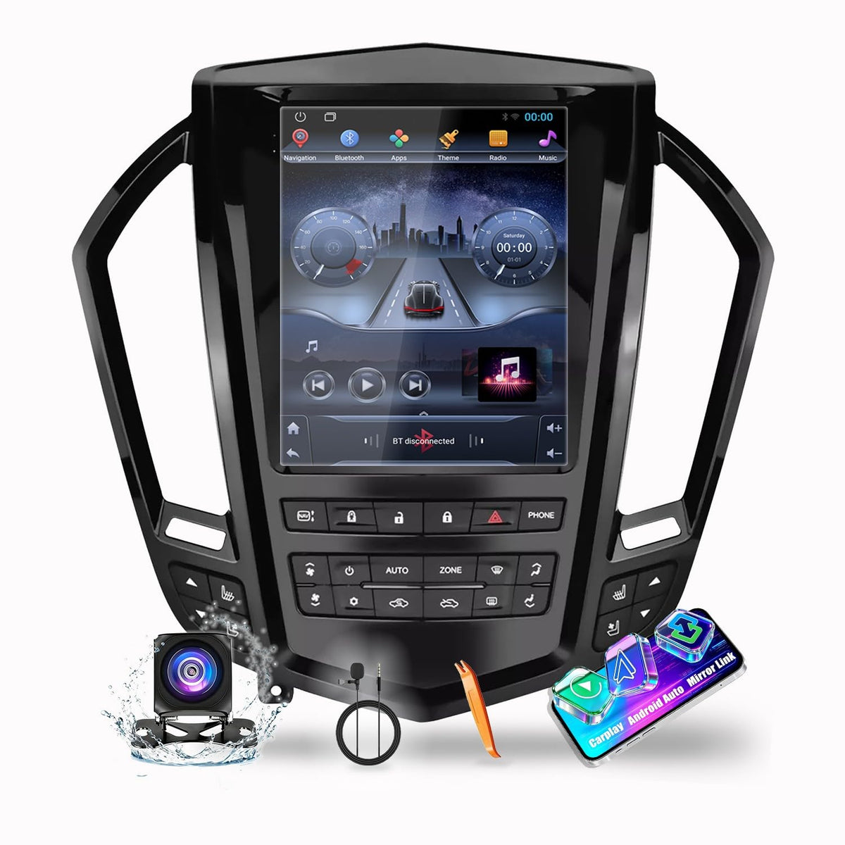 for Cadillac SRX 2010-2012 Tesla Style Car CarPlay Android Auto Navigation Stereo GPS Radio Reverse Camera 9.7" IPS Touchscreen Headunit Tablet Media Player Quad Core 2G+64G Silvery