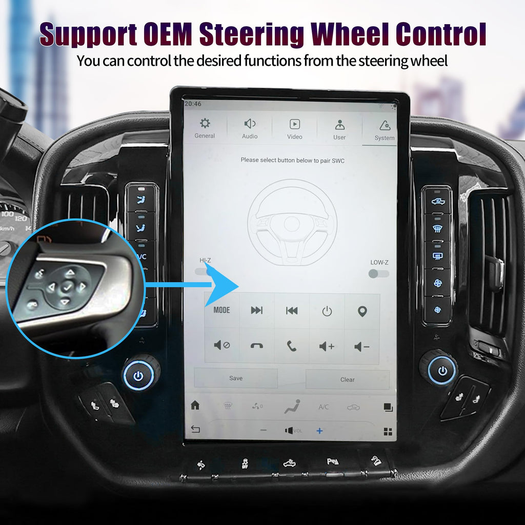 Upgrade AuCar 15.6 Inch Android 13 Car Radio for GMC Sierra Chevrolet Silverado 2015-2019 Head Unit (Only OEM 8" Screen) Wireless Carplay GPS Navigation Multimedia Player (Silver Grey)